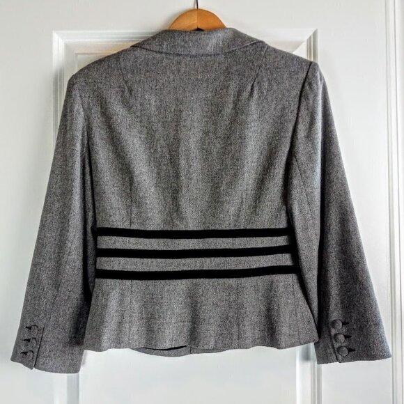 Nanette Lepore Grey Black Grosgrain Bow Trim Wool Blazer - Picture 2 of 7